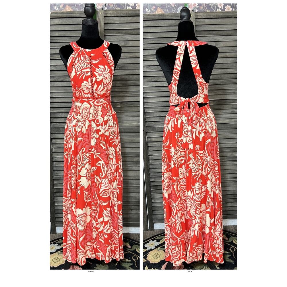 Abel The Label Hibiscus Floral Open Back Halter Maxi Dress Resort M - Picture 3 of 10